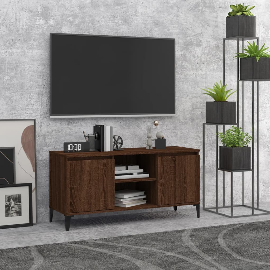 Tv-Meubel Met Metalen Poten 103,5X35X50 Cm Bruineikenkleurig