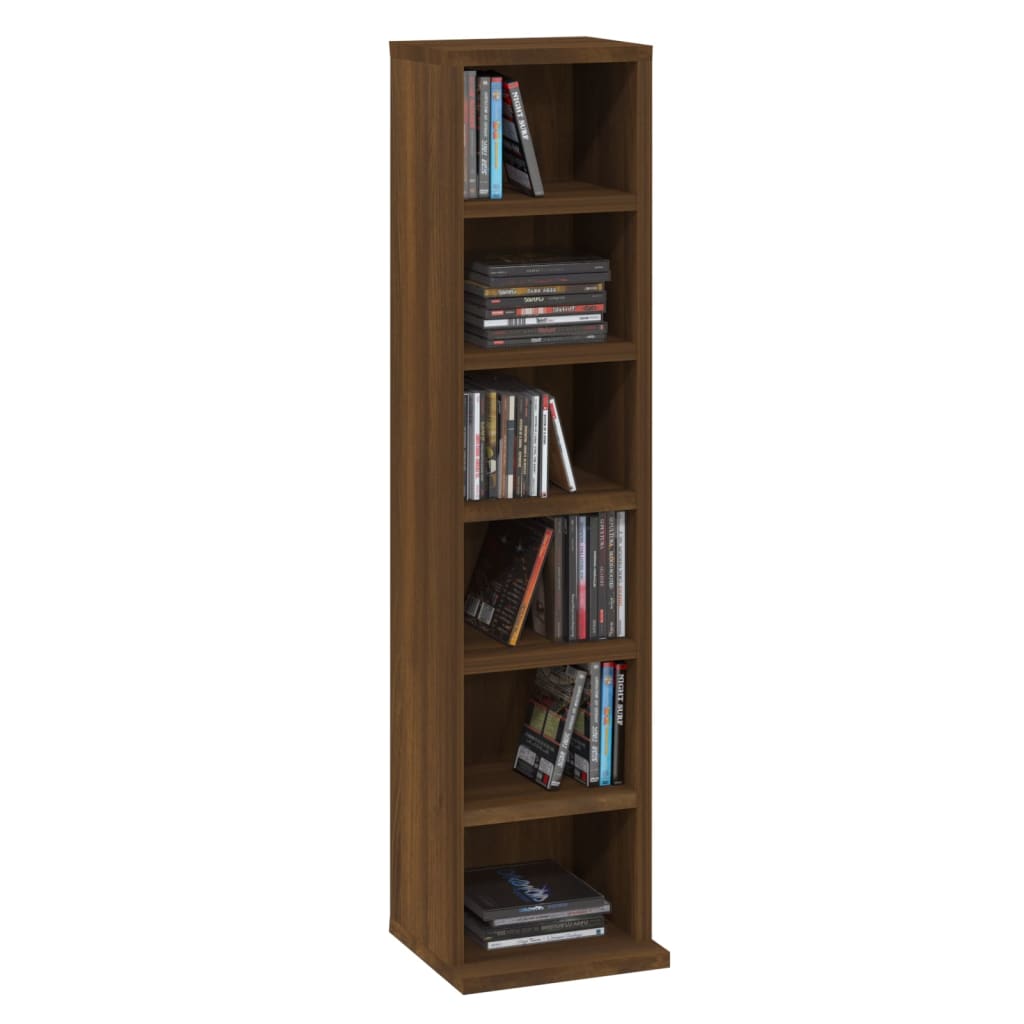 Cd-Kast 21X20X88 Cm Bewerkt Hout Bruineikenkleurig