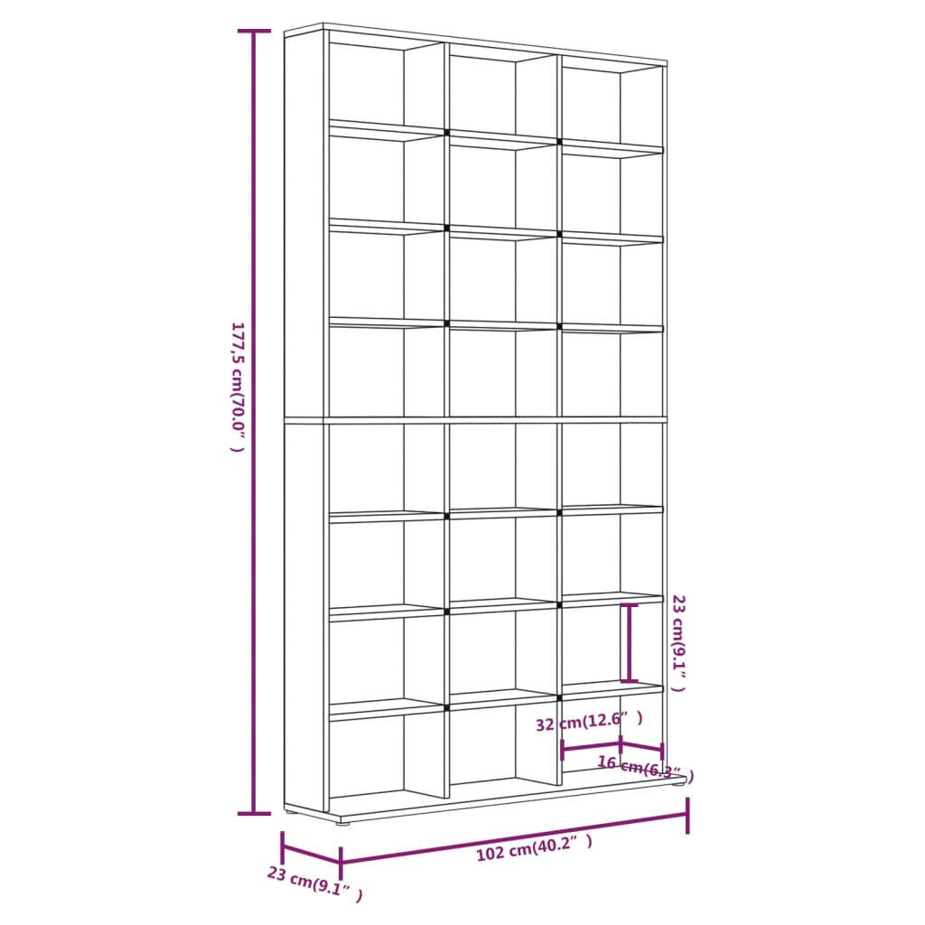 Cd-Kast 102X23X177,5 Cm Bewerkt Hout Bruineikenkleurig