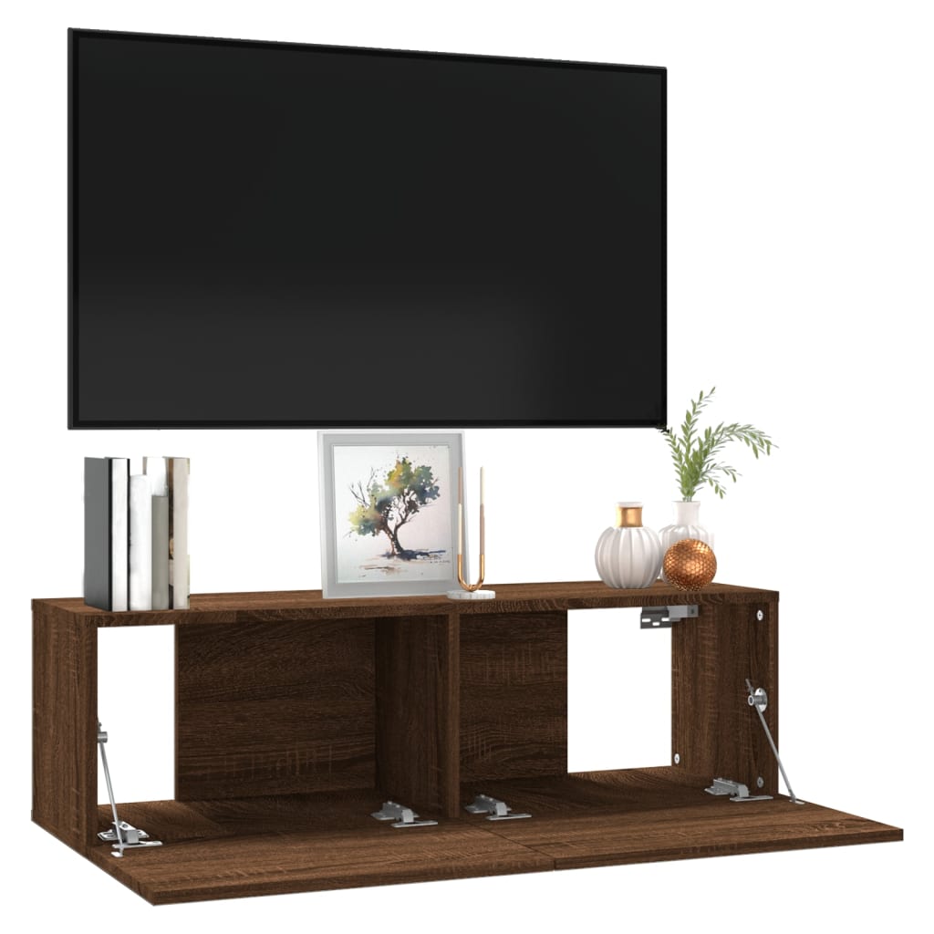 Tv-Wandmeubel 100X30X30 Cm Bewerkt Hout Bruineikenkleurig