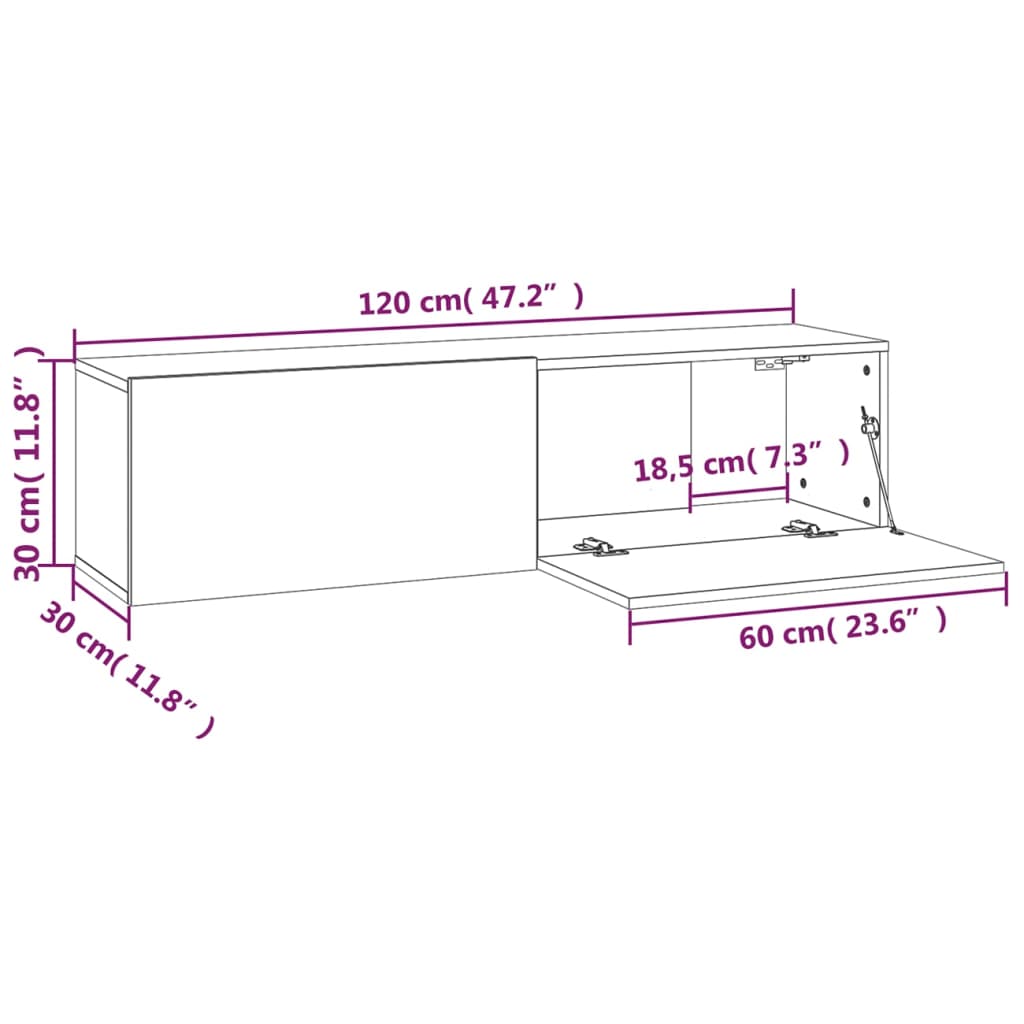 Tv-Wandmeubel 120X30X30 Cm Bewerkt Hout Bruineikenkleurig