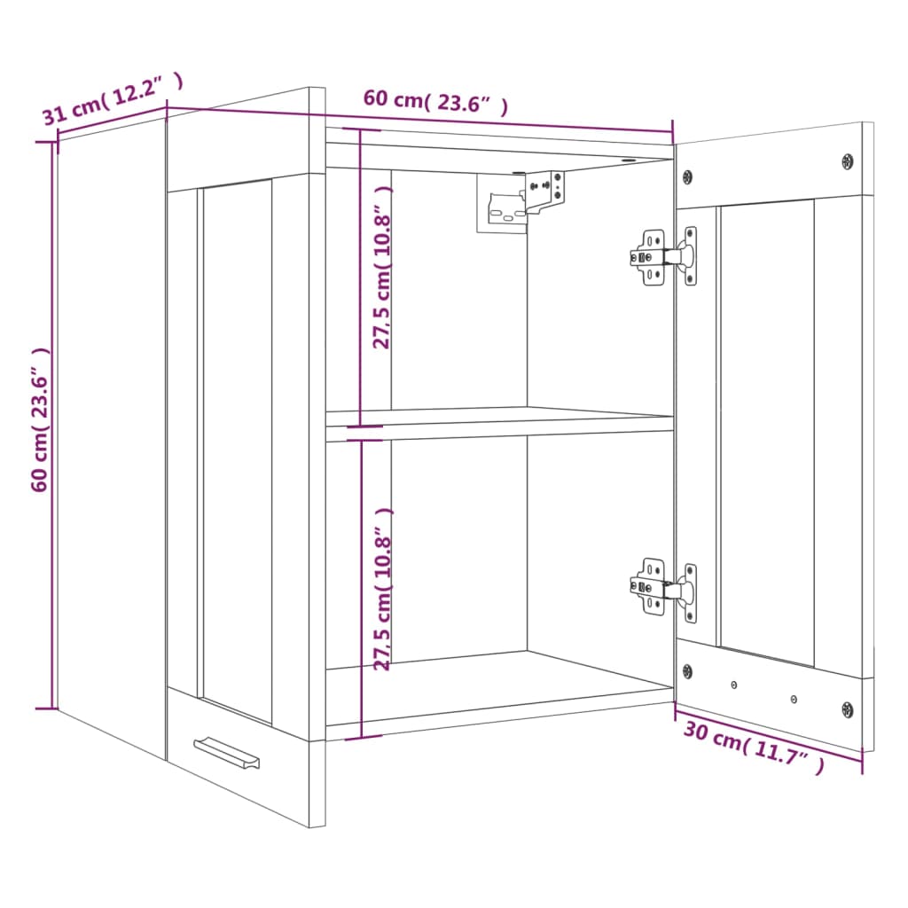 Wandkast Hangend 60X31X60 Cm Bewerkt Hout Bruineikenkleurig