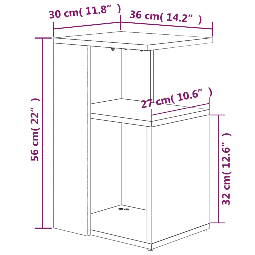 Bijzettafel 36X30X56 Cm Bewerkt Hout Bruineikenkleurig