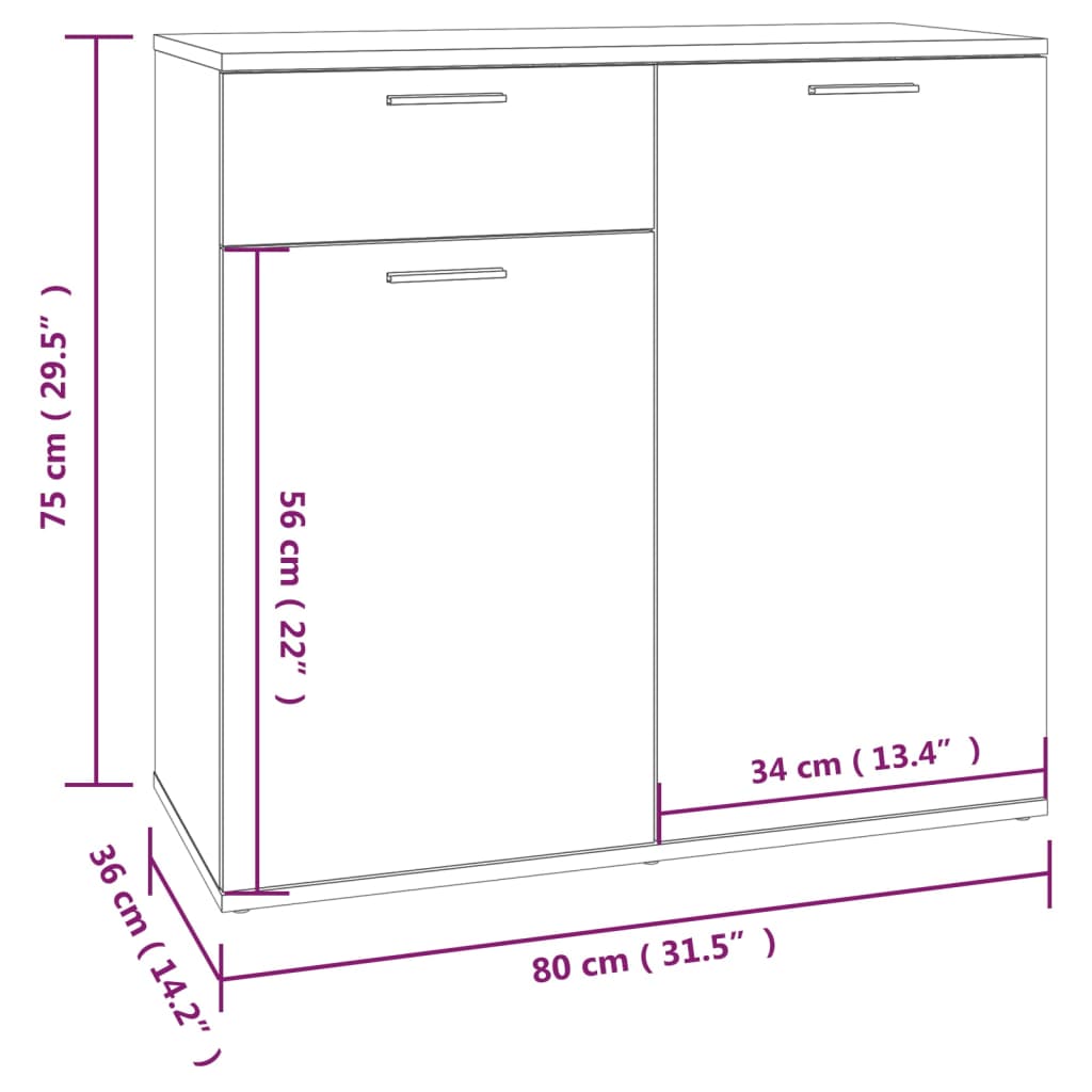 Dressoir 80X36X75 Cm Bewerkt Hout Bruineikenkleurig