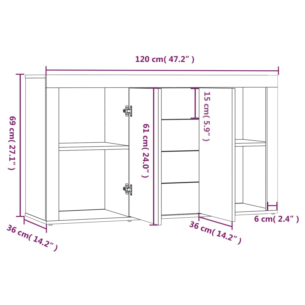 Dressoir 120X36X69 Cm Bewerkt Hout Bruineikenkleurig