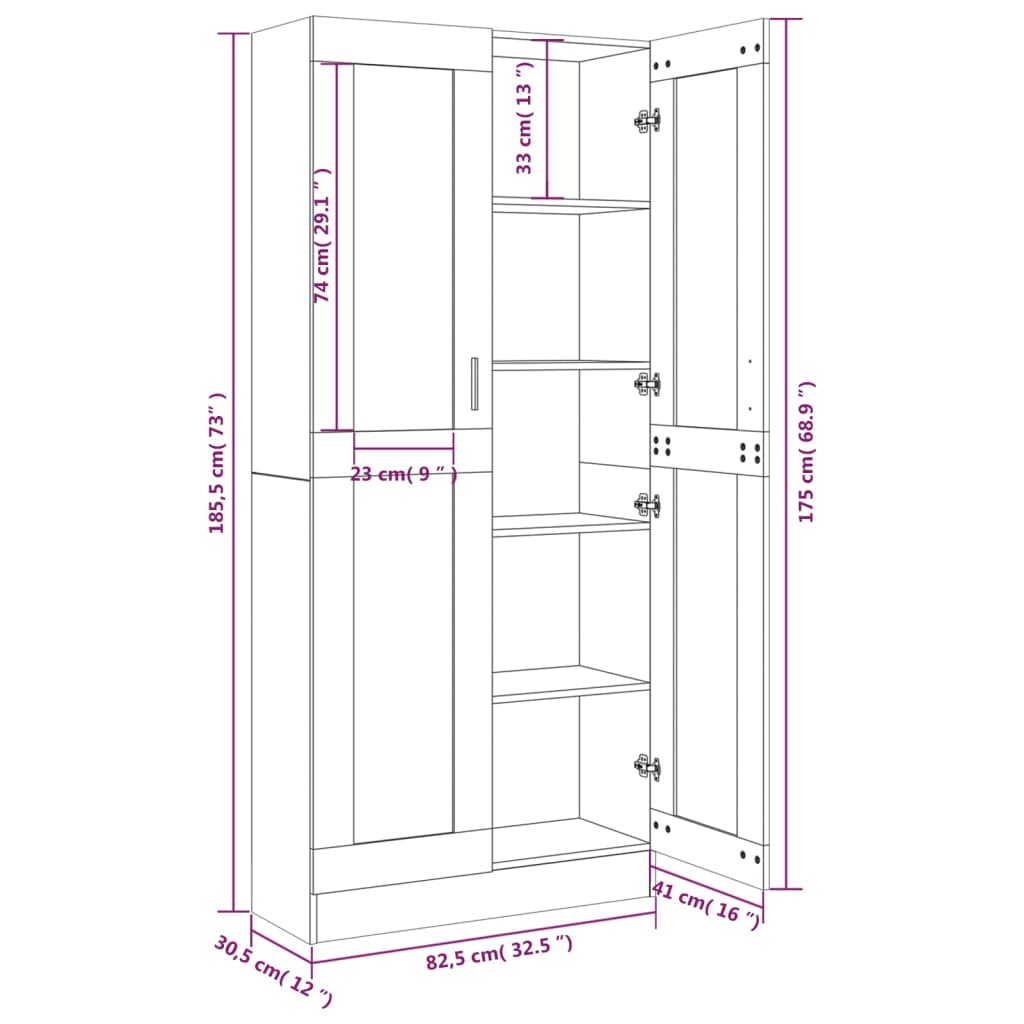 Vitrinekast 82,5X30,5X185,5 Cm Bewerkt Hout Bruineikenkleurig