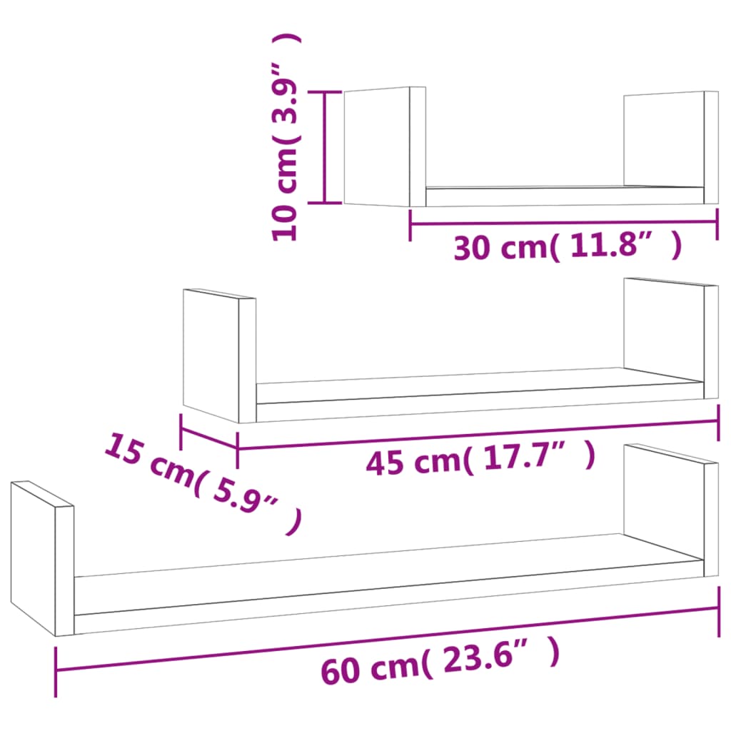 Wandschappen 3 St Bewerkt Hout Bruineikenkleurig