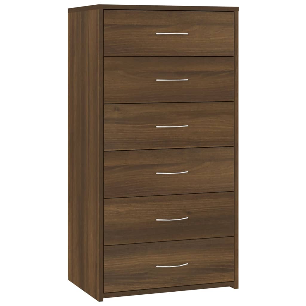 Dressoir Met 6 Lades 50X34X96 Cm Bewerkt Hout Bruineikenkleurig 1 bruin eikenkleur