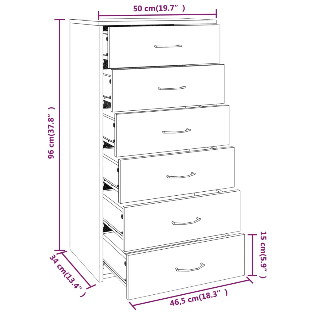 Dressoir Met 6 Lades 50X34X96 Cm Bewerkt Hout Bruineikenkleurig 1 bruin eikenkleur