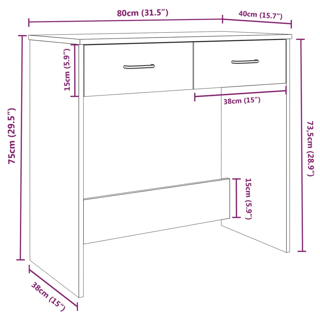 Bureau 80X40X75 Cm Bewerkt Hout Bruineikenkleurig