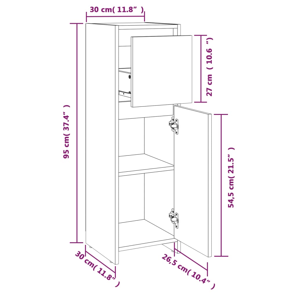 Badkamerkast 30X30X95 Cm Bewerkt Hout Bruineikenkleurig