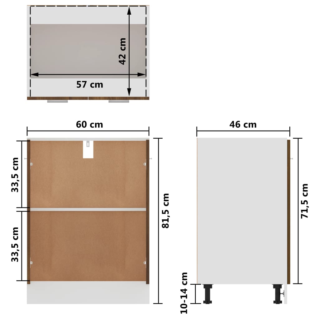 Onderkast 60X46X81,5 Cm Bewerkt Hout Bruineikenkleurig