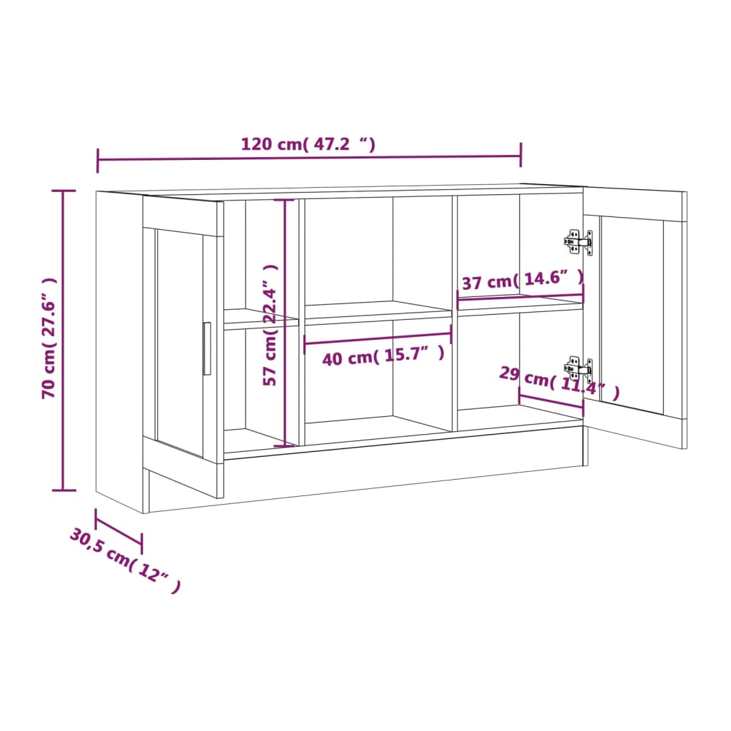 Vitrinekast 120X30,5X70 Cm Bewerkt Hout Bruineikenkleurig