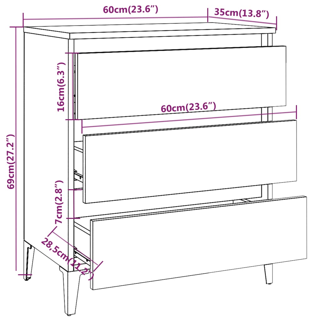 Dressoir 60X35X69 Cm Bewerkt Hout Bruineikenkleurig