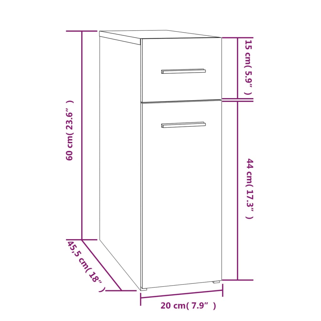 Apothekerskast 20X45,5X60 Cm Bewerkt Hout Bruineikenkleurig