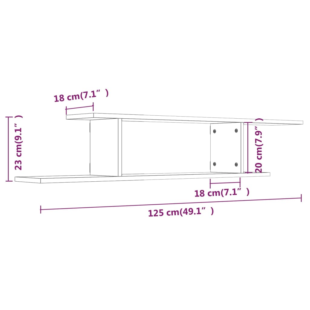 Tv-Wandschap 125X18X23 Cm Bewerkt Hout Bruineikenkleurig