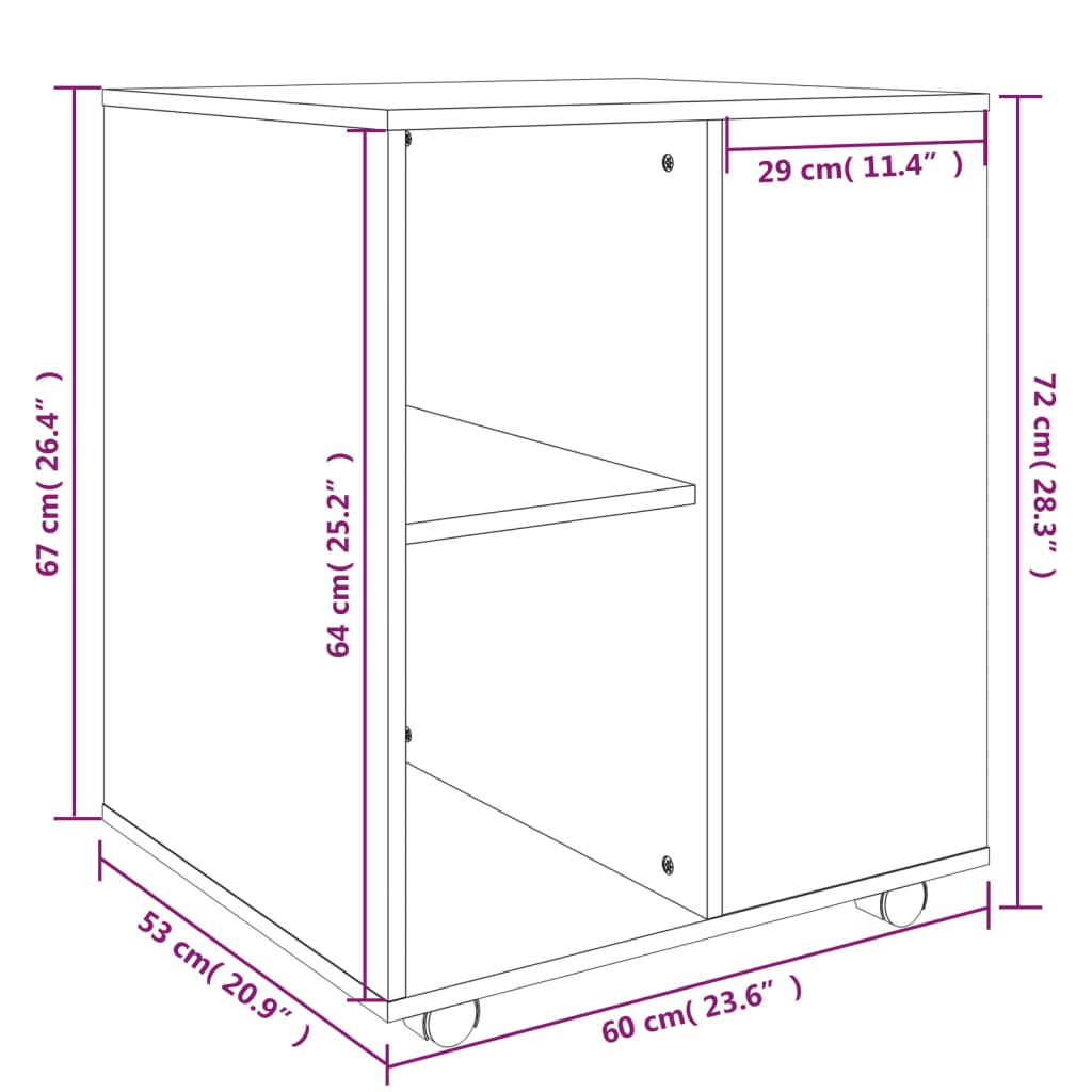 Kast Verrijdbaar 60X53X72 Cm Bewerkt Hout Bruineikenkleurig