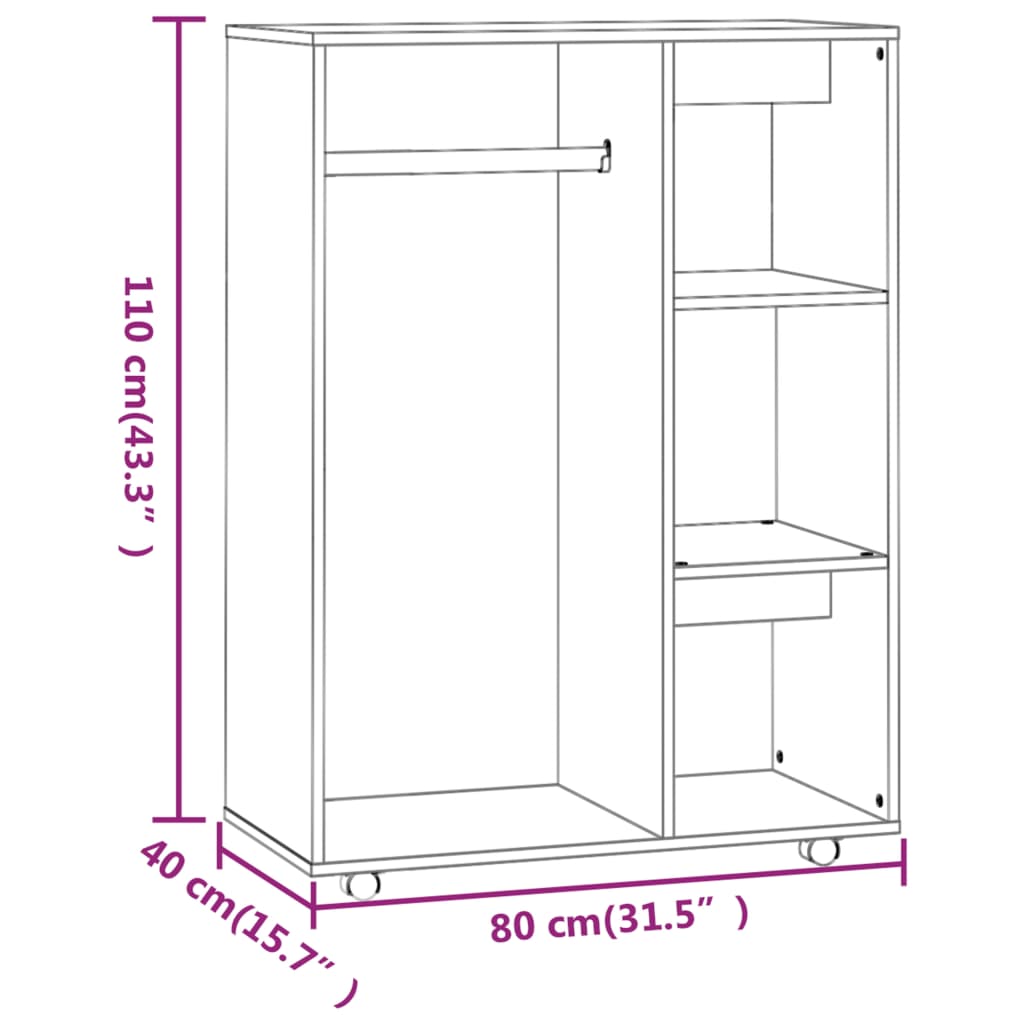 Kledingkast 80X40X110 Cm Bewerkt Hout Bruineikenkleurig