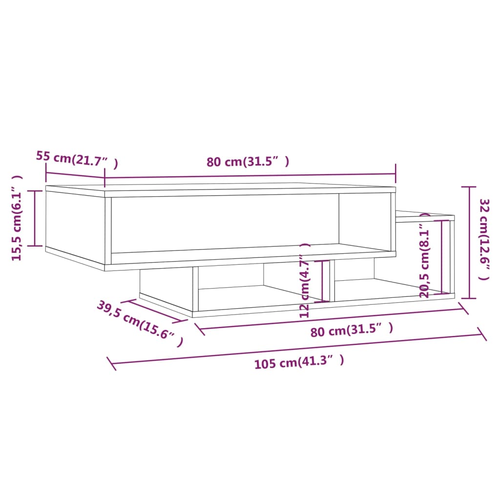 Salontafel 105X55X32 Cm Bewerkt Hout Bruineikenkleurig