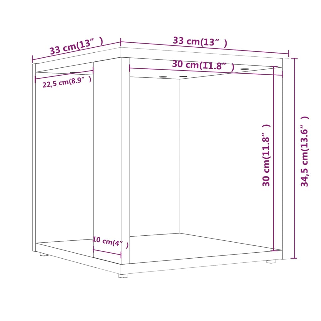 Bijzettafel 33X33X34,5 Cm Bewerkt Hout Bruineikenkleurig