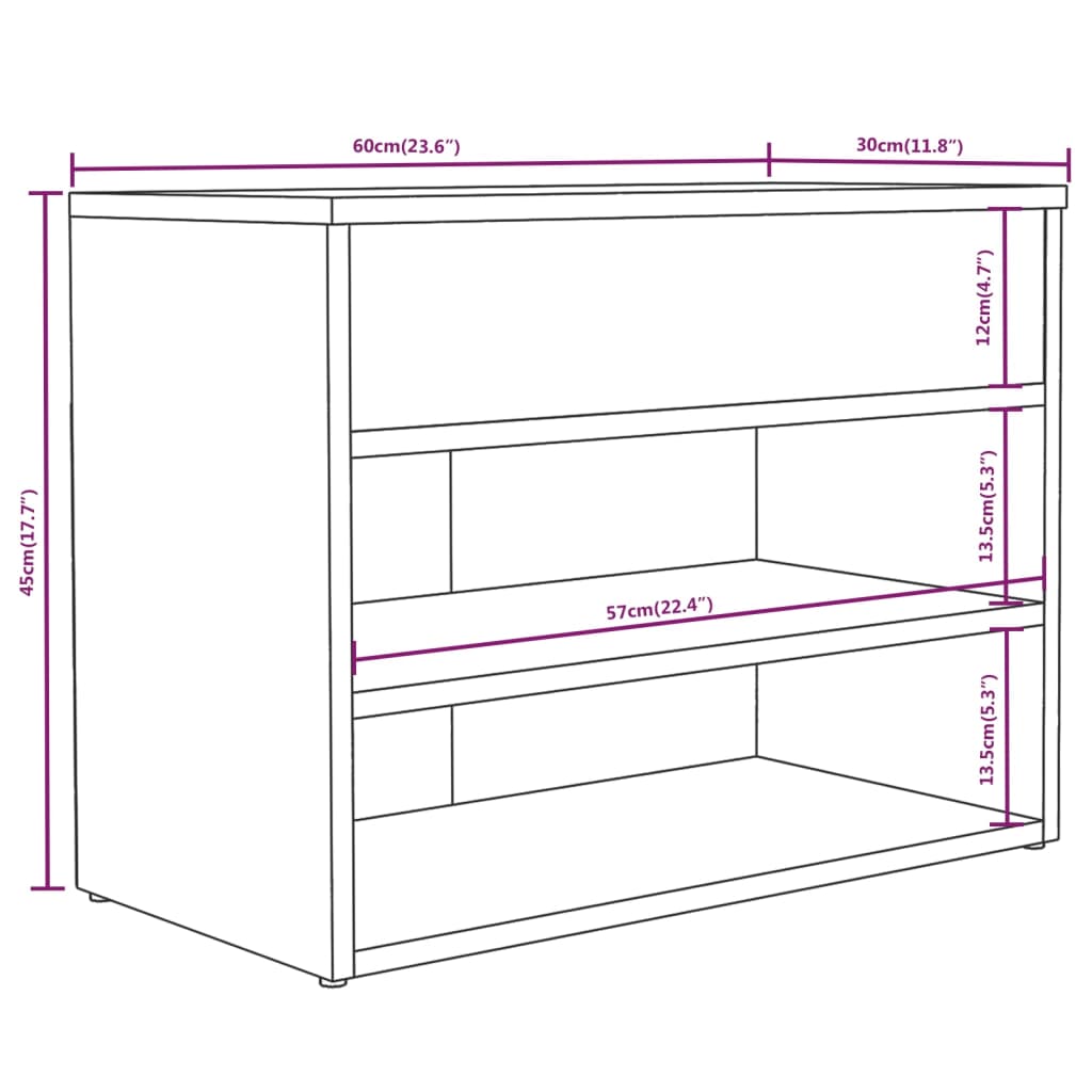 Schoenenbank 60X30X45 Cm Bewerkt Hout Bruineikenkleurig