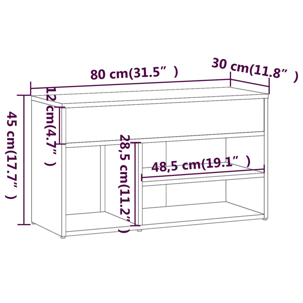 Schoenenbank 80X30X45 Cm Bewerkt Hout Bruineikenkleurig