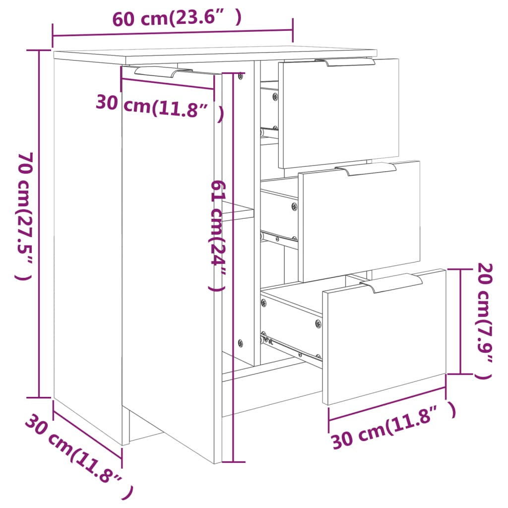 Dressoir 60X30X70 Cm Bewerkt Hout Bruineikenkleurig