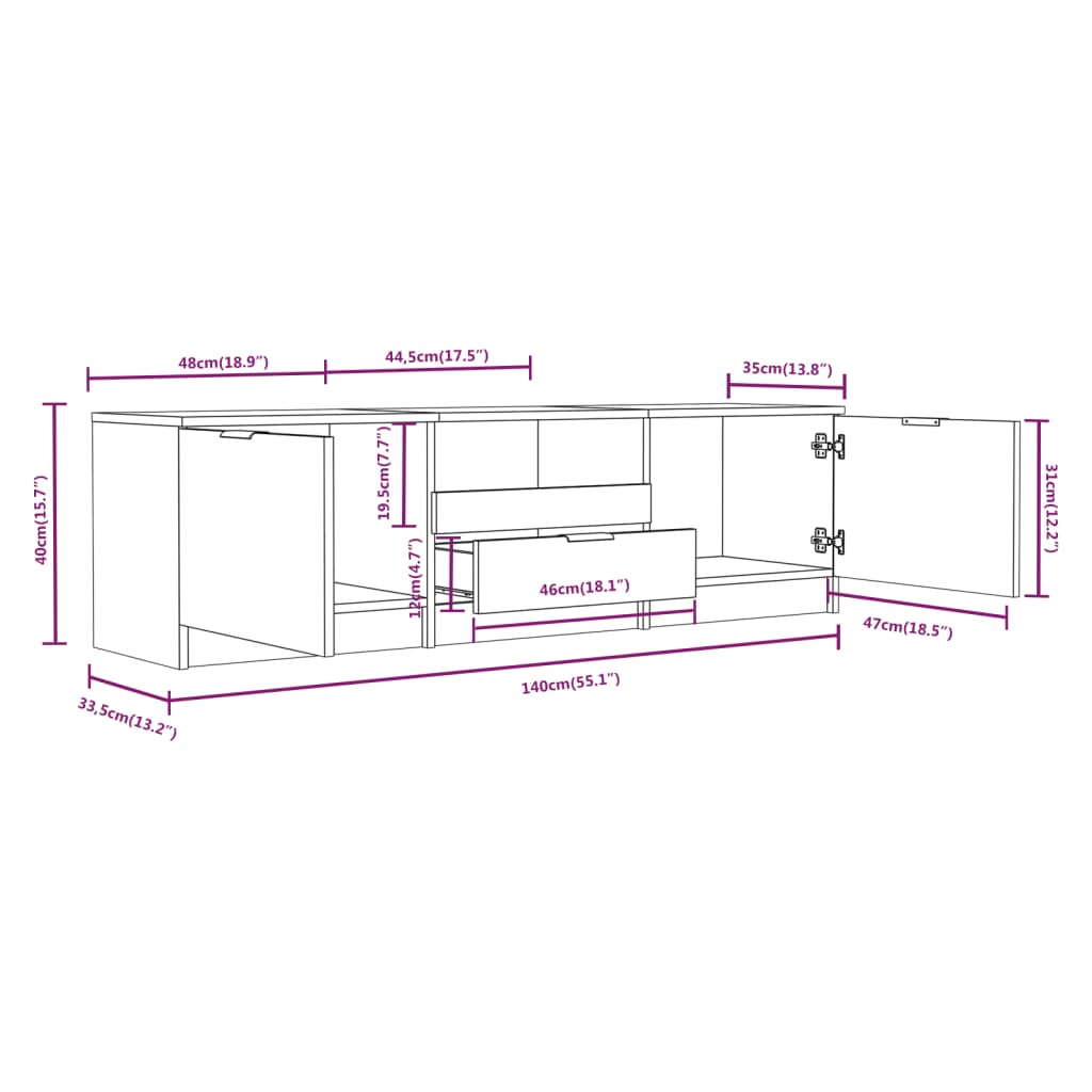 Tv-Meubel 140X35X40 Cm Bewerkt Hout Bruineikenkleurig