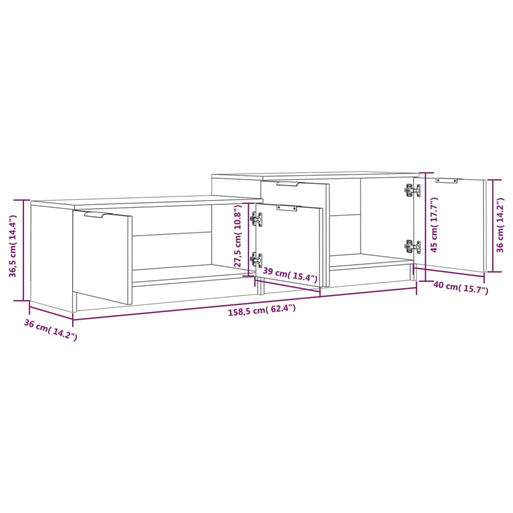 Tv-Meubel 158,5X36X45 Cm Bewerkt Hout Bruineikenkleurig