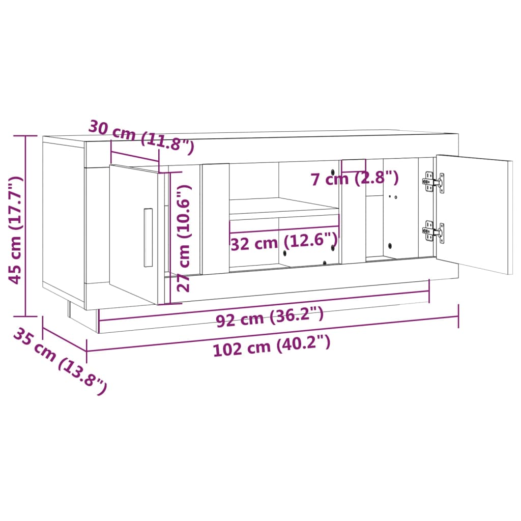 Tv-Meubel 102X35X45 Cm Bewerkt Hout Bruineikenkleurig