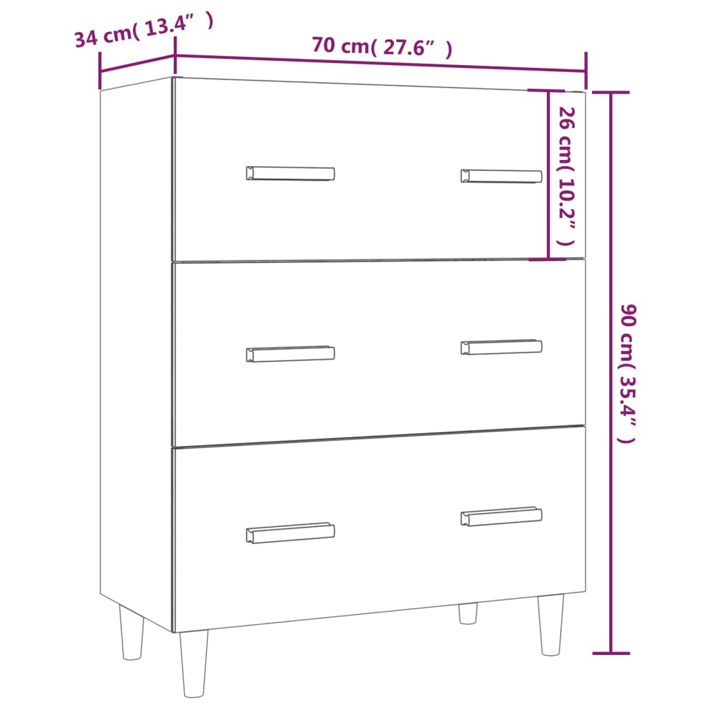 Dressoir 70X34X90 Cm Bewerkt Hout Bruineikenkleurig