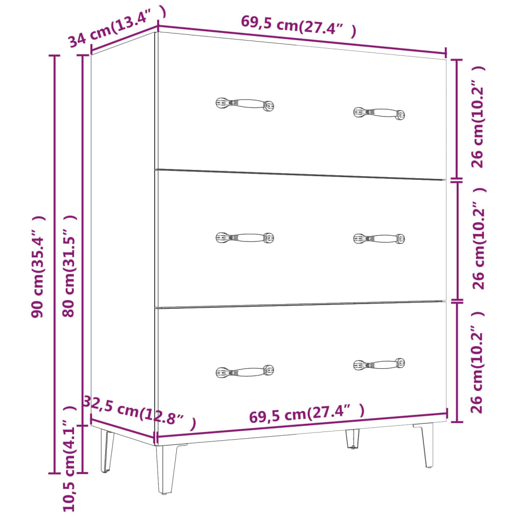 Dressoir 69,5X34X90 Cm Bewerkt Hout Bruineikenkleurig