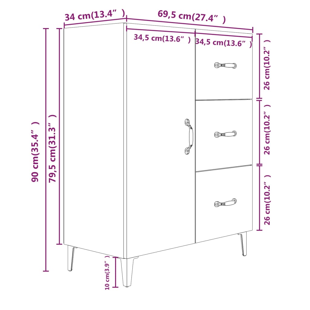 Dressoir 69,5X34X90 Cm Bewerkt Hout Bruineikenkleurig