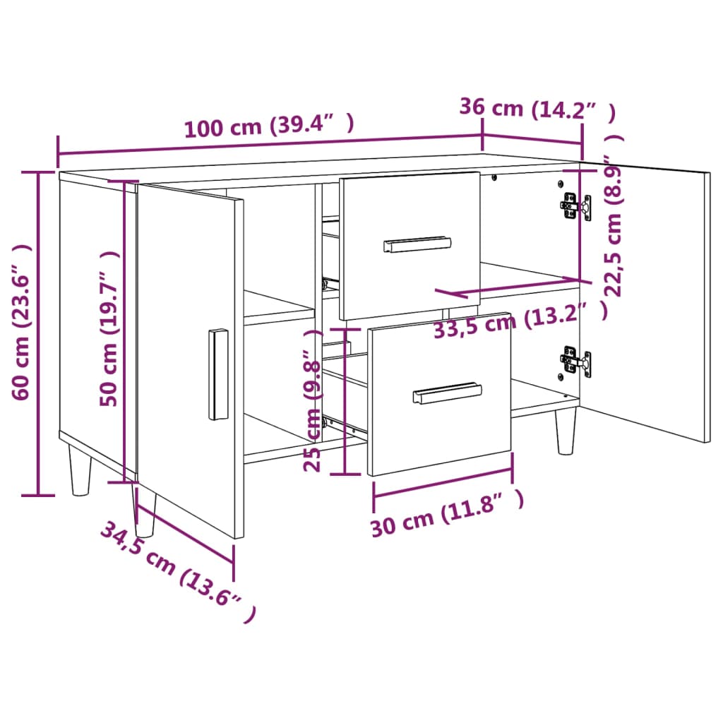 Dressoir 100X36X60 Cm Bewerkt Hout Bruineikenkleurig