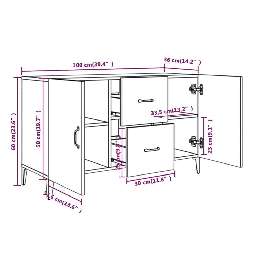 Dressoir 100X36X60 Cm Bewerkt Hout Bruineikenkleurig