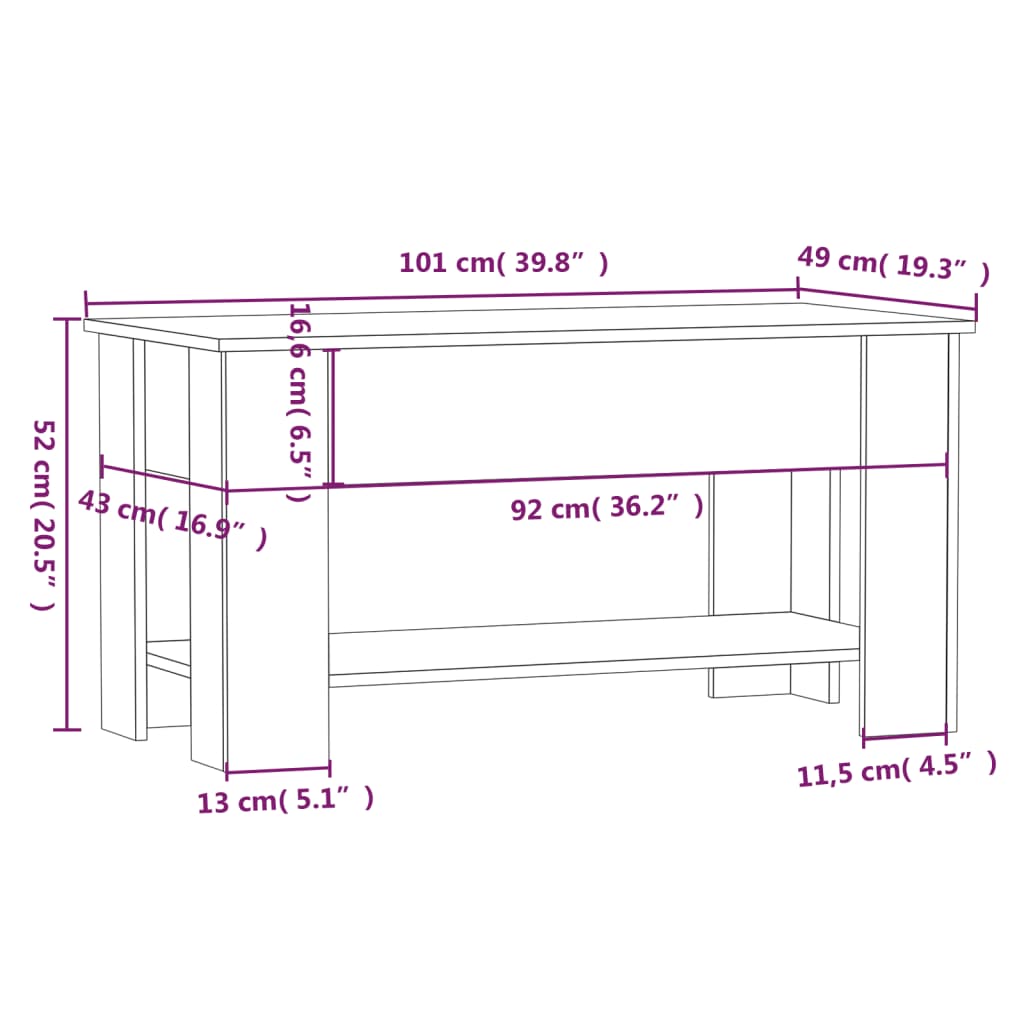 Salontafel 101X49X52 Cm Bewerkt Hout Bruineikenkleurig