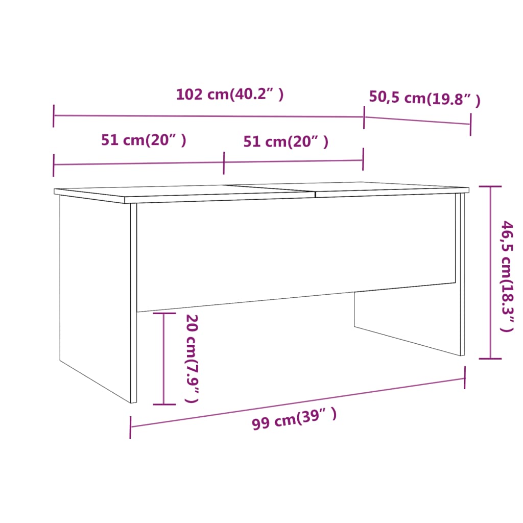 Salontafel 102X50,5X46,5 Cm Bewerkt Hout Bruineikenkleurig