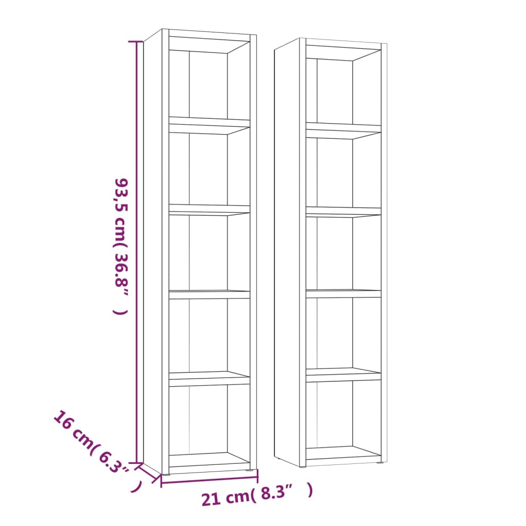 Cd-Kasten 2 St 21X16X93,5 Bewerkt Hout Bruineikenkleurig