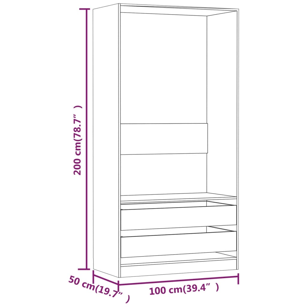 Kledingkast 100X50X200 Cm Bewerkt Hout Bruineikenkleurig