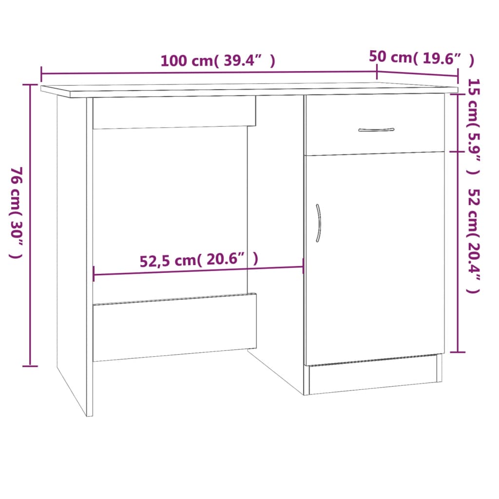 Bureau 100X50X76 Cm Bewerkt Hout Bruineikenkleurig