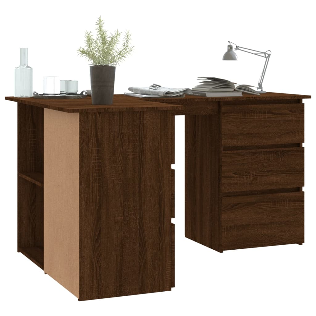 Hoekbureau 145X100X76 Cm Bewerkt Hout Bruineikenkleurig