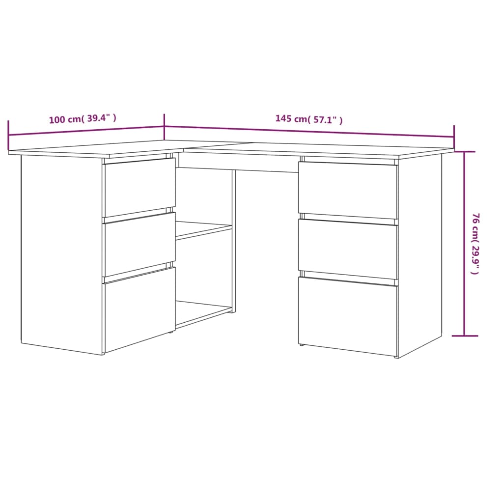 Hoekbureau 145X100X76 Cm Bewerkt Hout Bruineikenkleurig