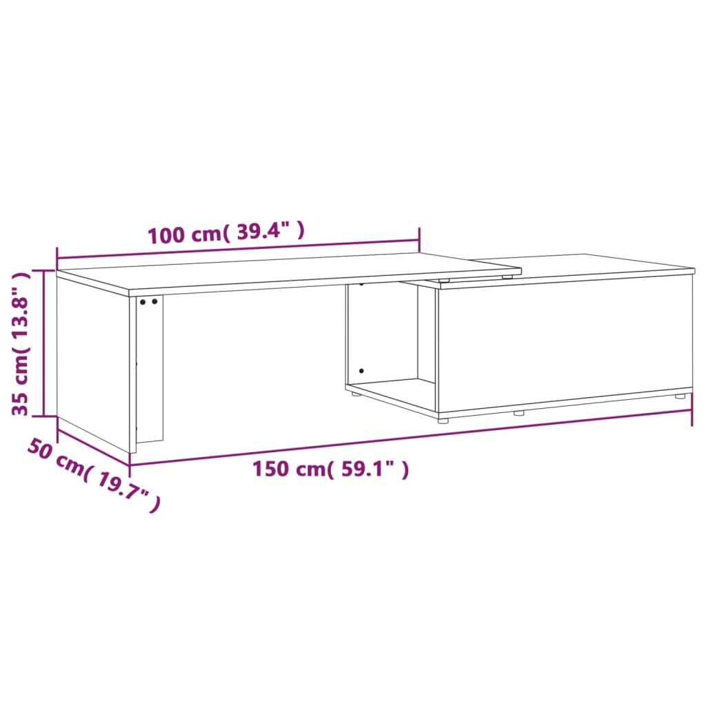 Salontafel 150X50X35 Cm Bewerkt Hout Bruineikenkleurig