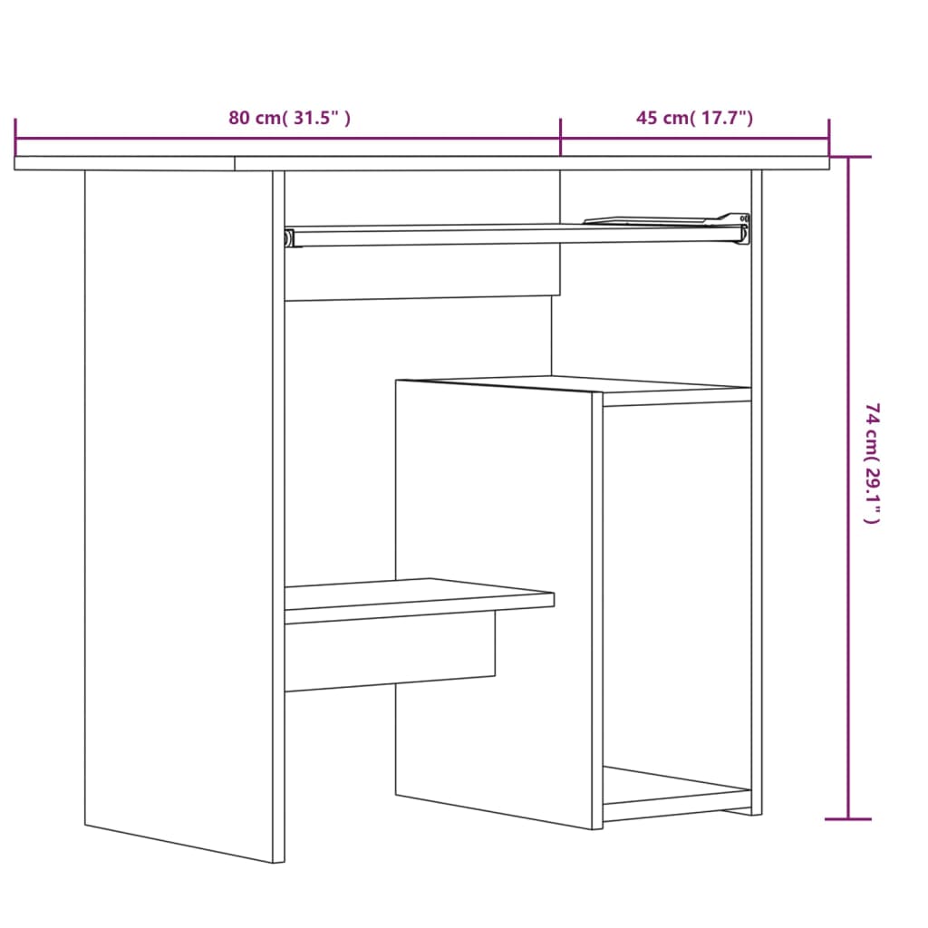 Bureau 80X45X74 Cm Bewerkt Hout Bruineikenkleurig