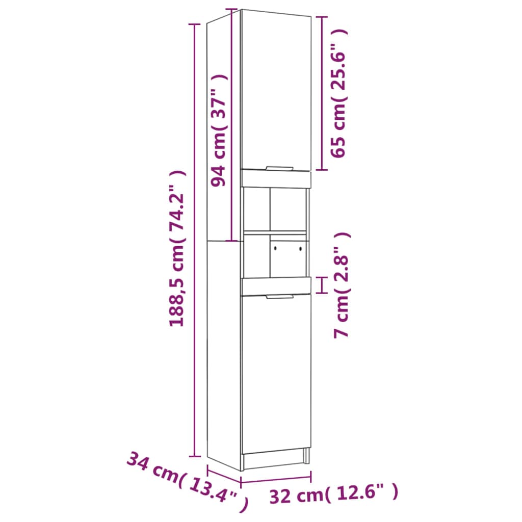 Badkamerkast 32X34X188,5 Cm Bewerkt Hout Bruineikenkleurig