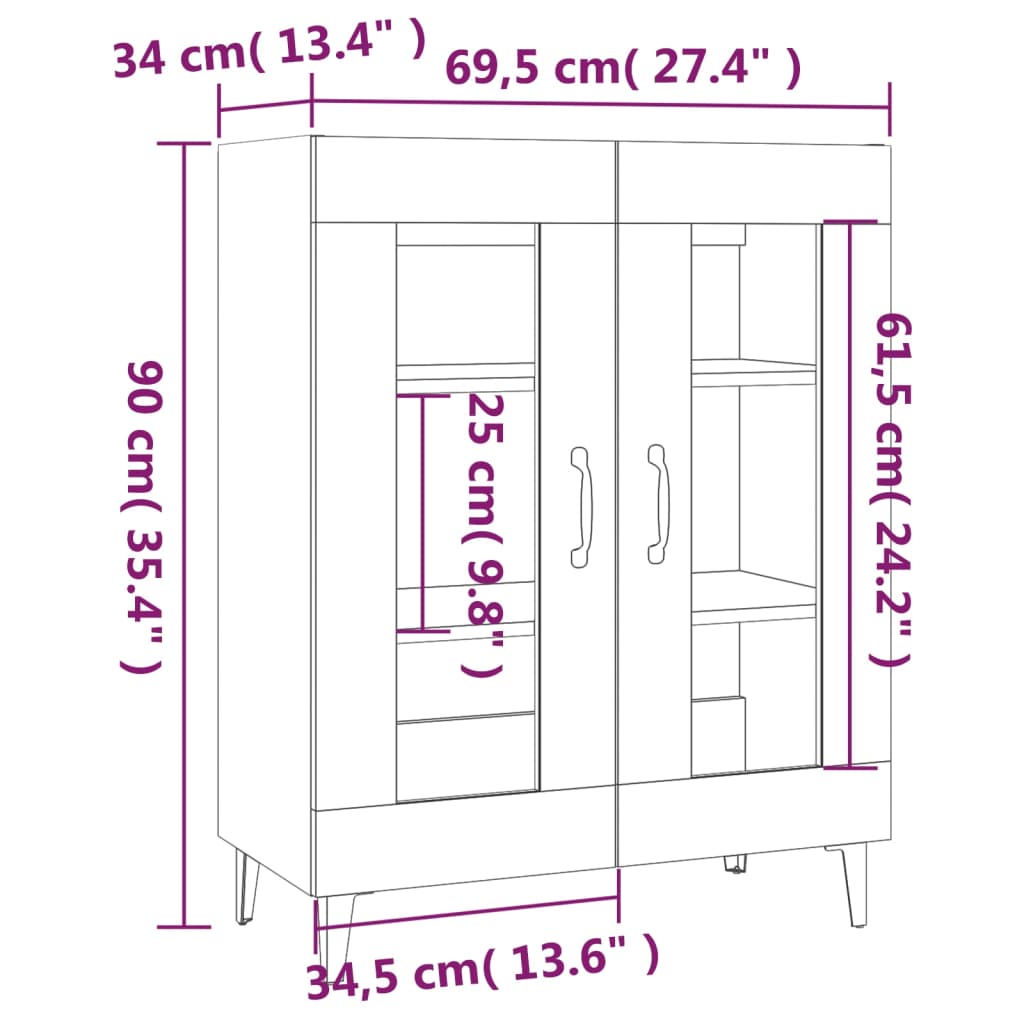 Dressoir 69,5X34X90 Cm Bewerkt Hout Bruineikenkleurig