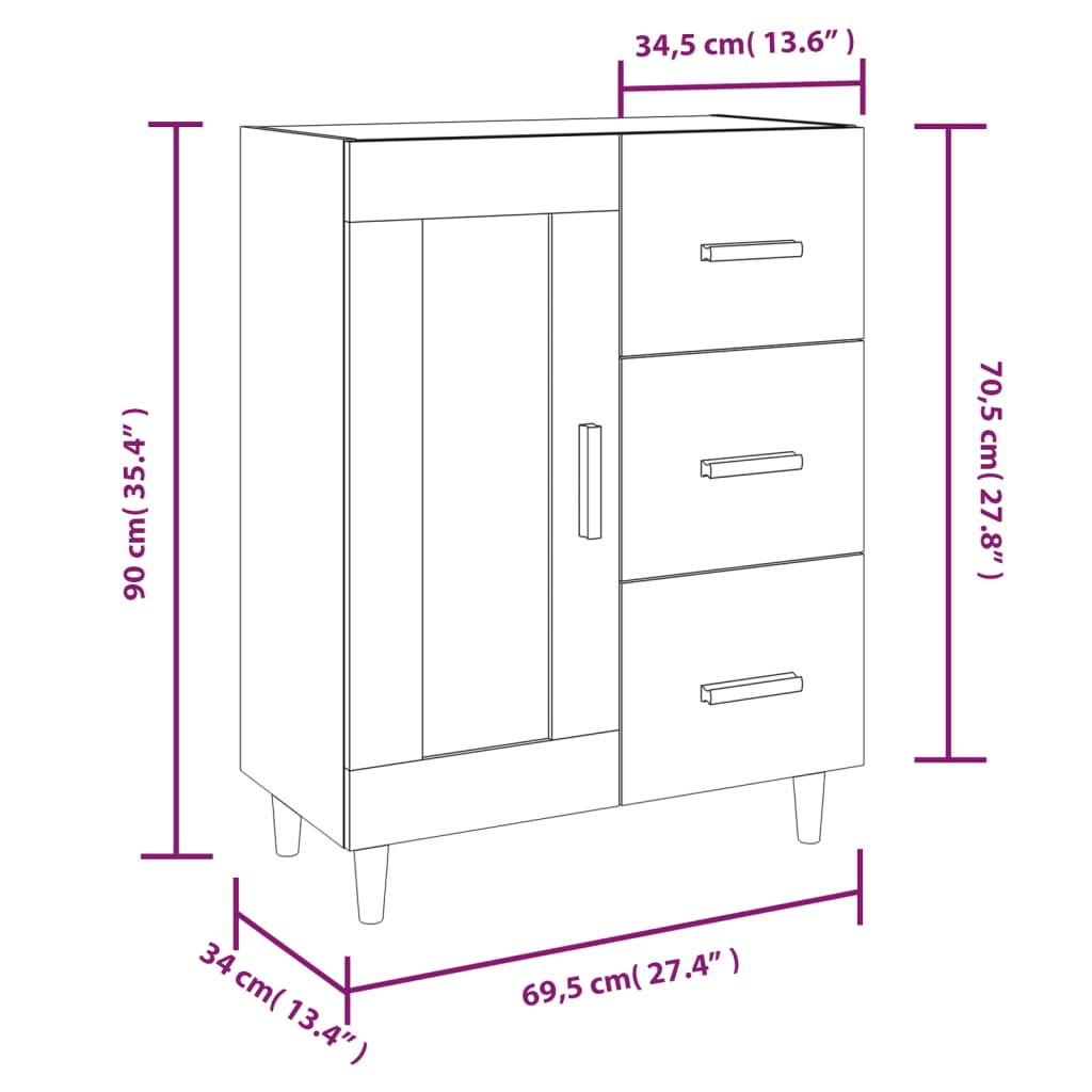 Dressoir 69,5X34X90 Cm Bewerkt Hout Bruineikenkleurig