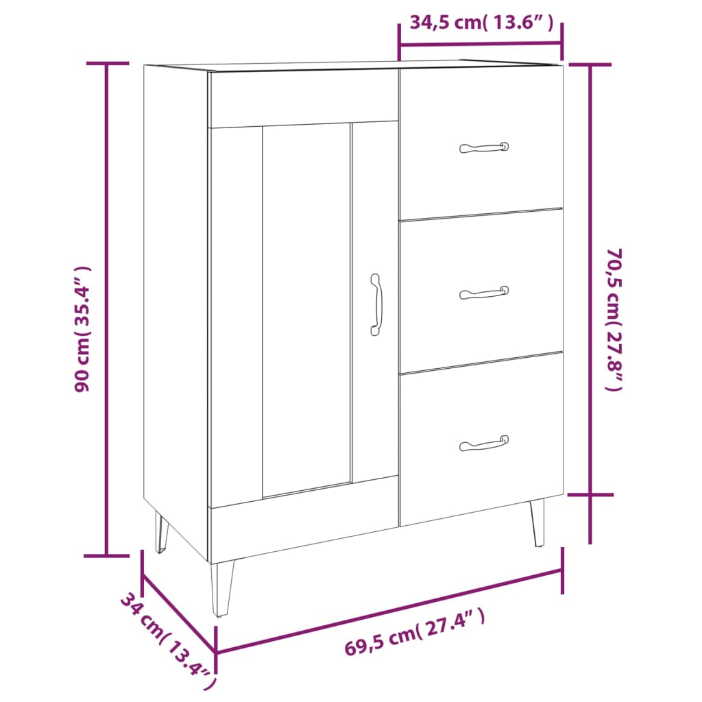 Dressoir 69,5X34X90 Cm Bewerkt Hout Bruineikenkleurig