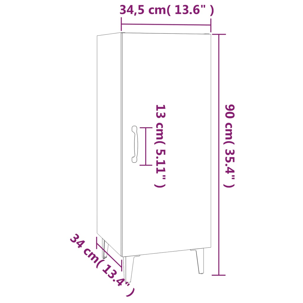 Dressoir 34,5X34X90 Cm Bewerkt Hout Bruineikenkleurig