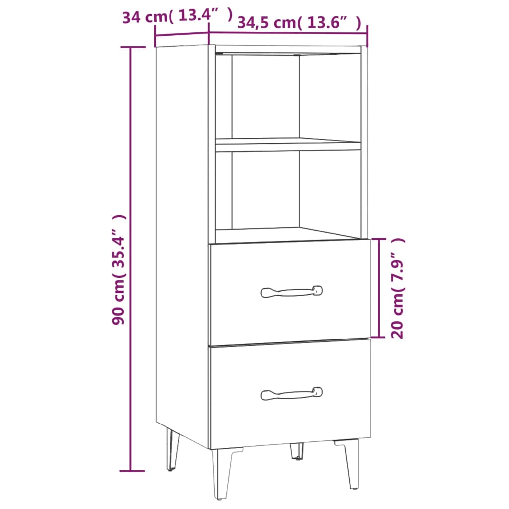 Dressoir 34,5X34X90 Cm Bewerkt Hout Bruineikenkleurig